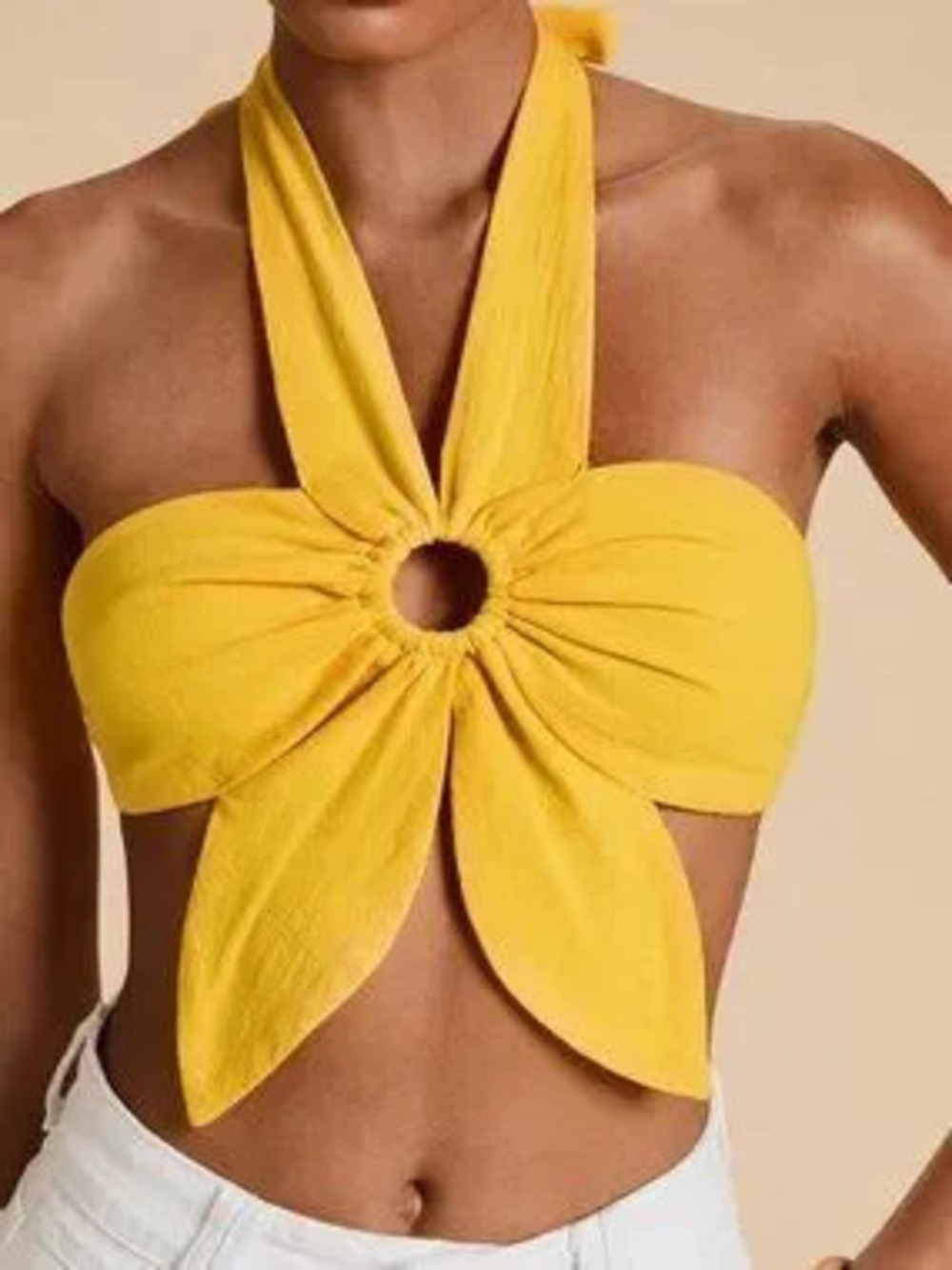 ZARA Yellow Sexy Women's Flower Halter Neck Tie Backless Top